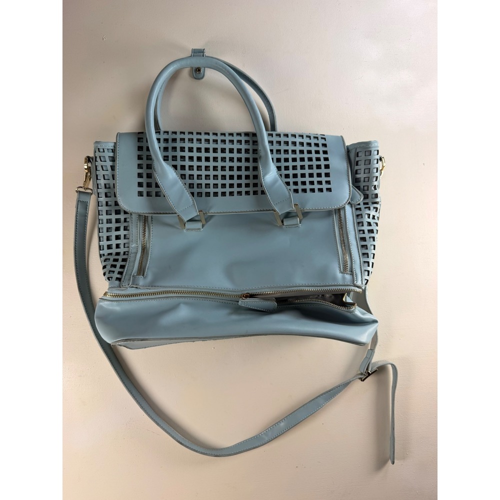 Joy Gryson Satchel Women Large Light Blue Y2K Laser Cut Grid Crossbody Bag